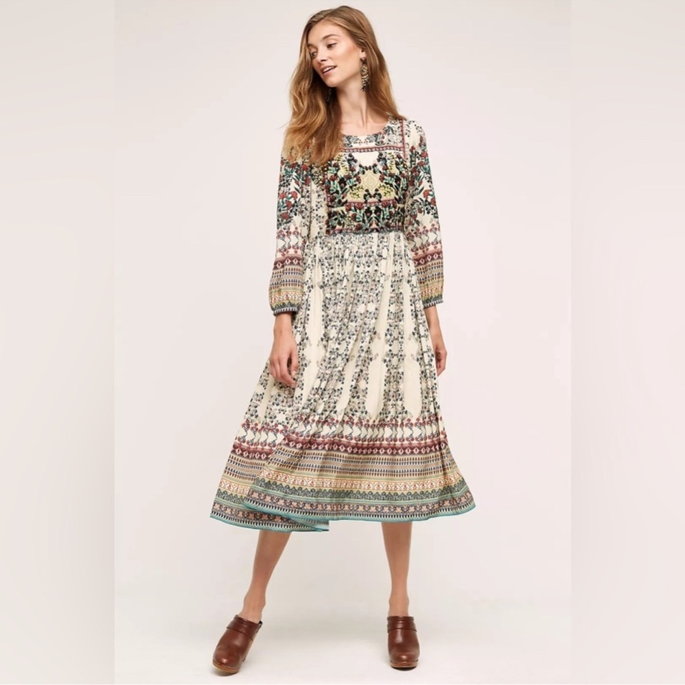 Anthropologie Bhanuni By Jyoti Bohemian Floral Print Dress